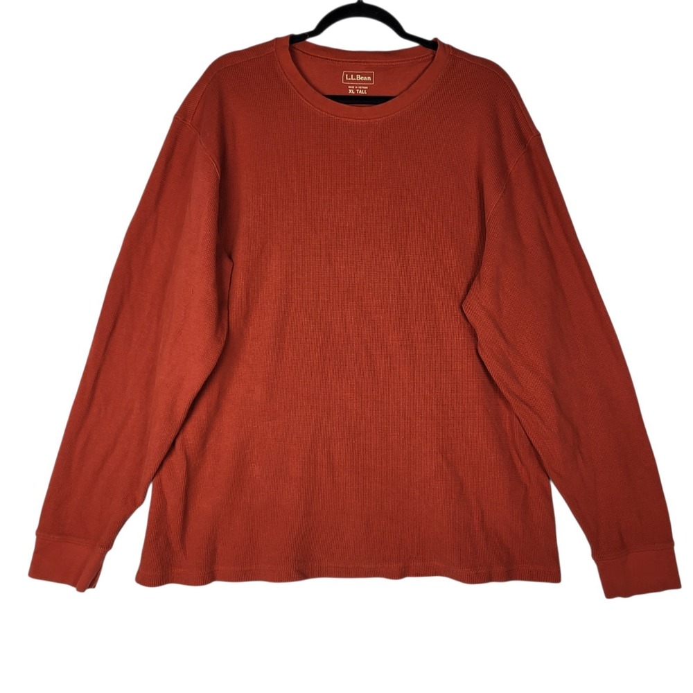 LL Bean Waffle Knit Thermal Shirt Men's XL Tall Rust Orange Long Sleeve